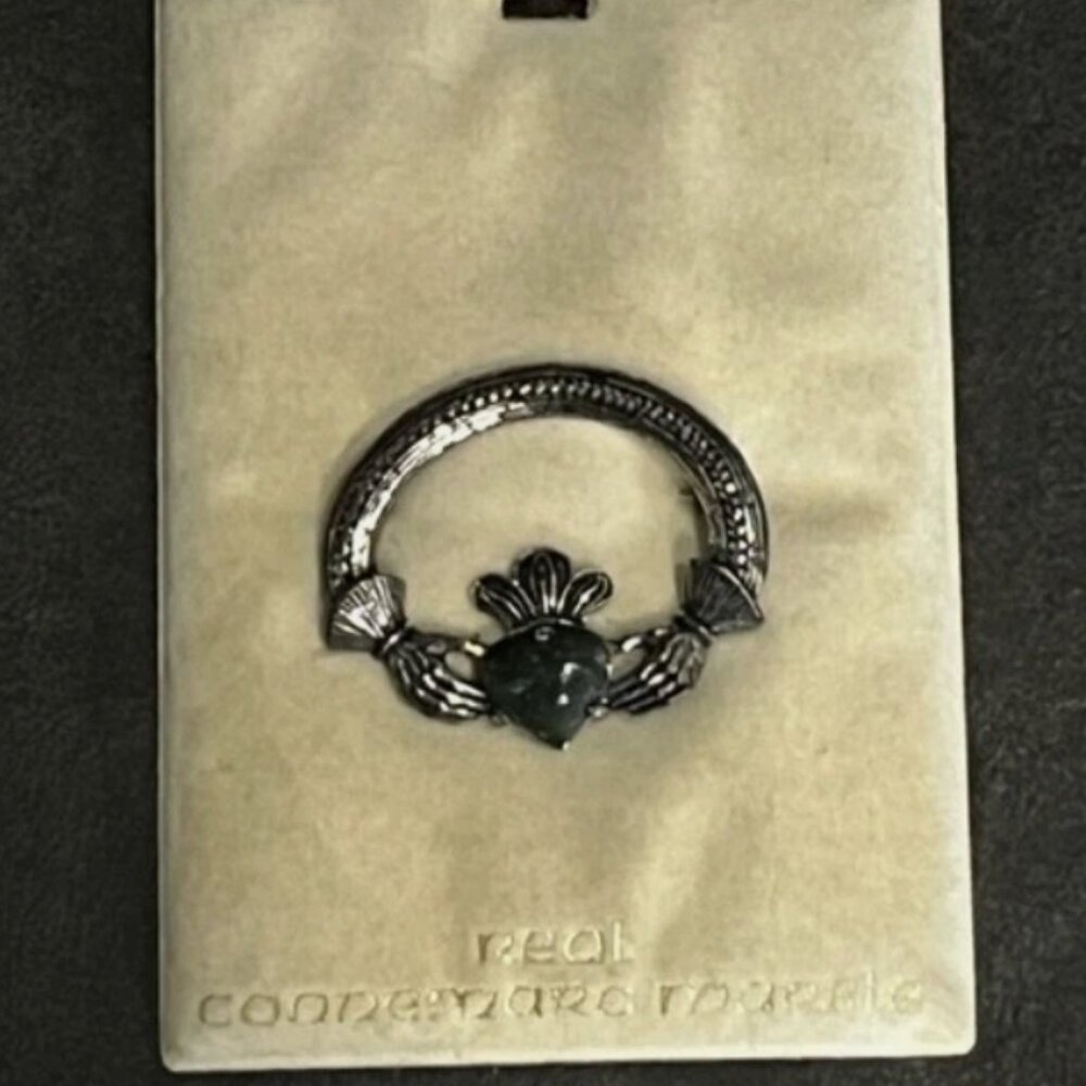 Vintage Soldor Claddagh Celtic Connemara Marble Heart Pin Brooch Irish Wedding